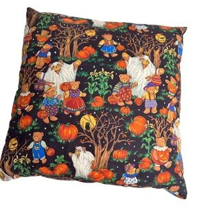 Halloween Pillow Teddy Bear Pumpkins Ghosts‎ Spooky Throw Decor 15" Square